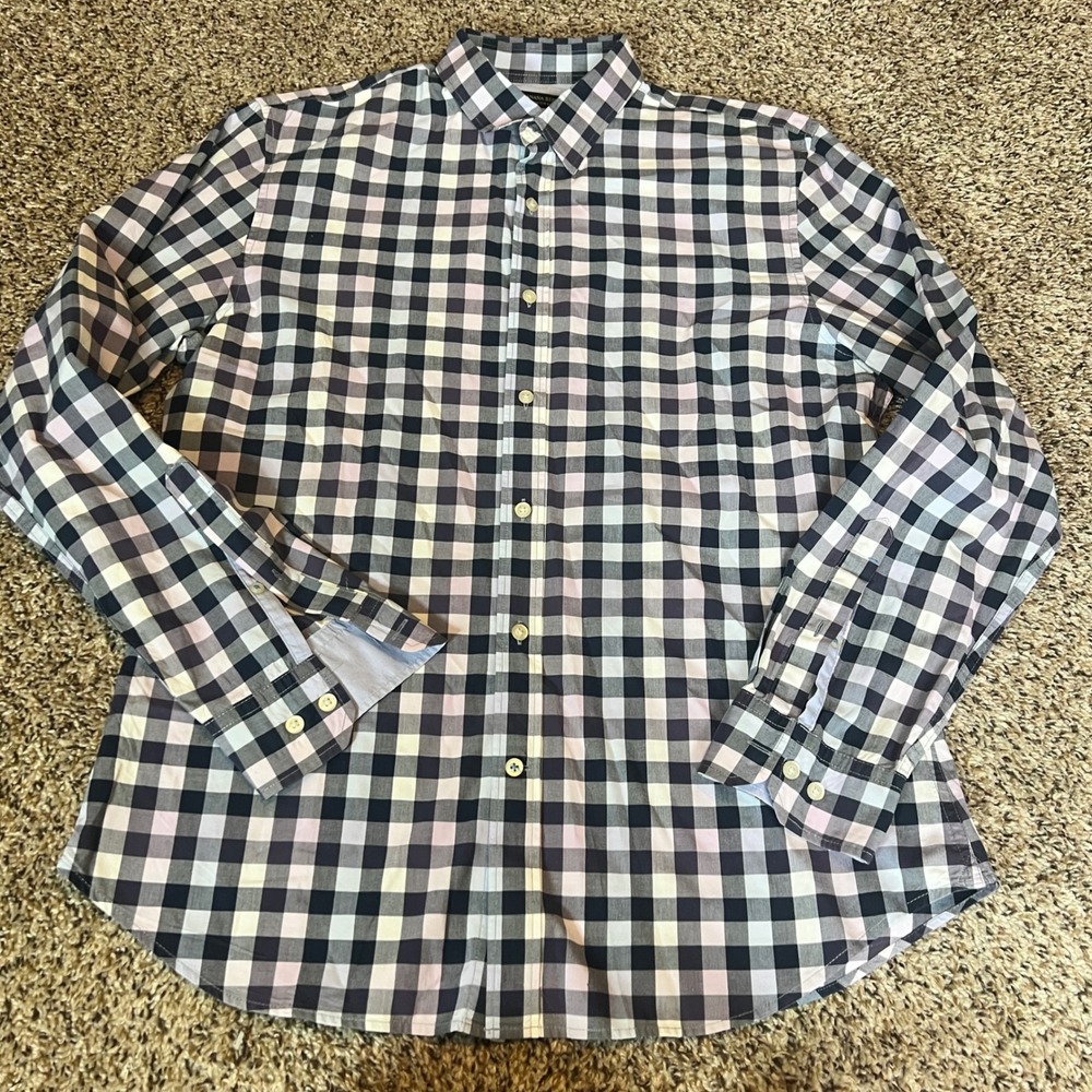 Banana Republic Mens Grant Fit Custom 078 Wash Shirt Plaid Button Down L‎